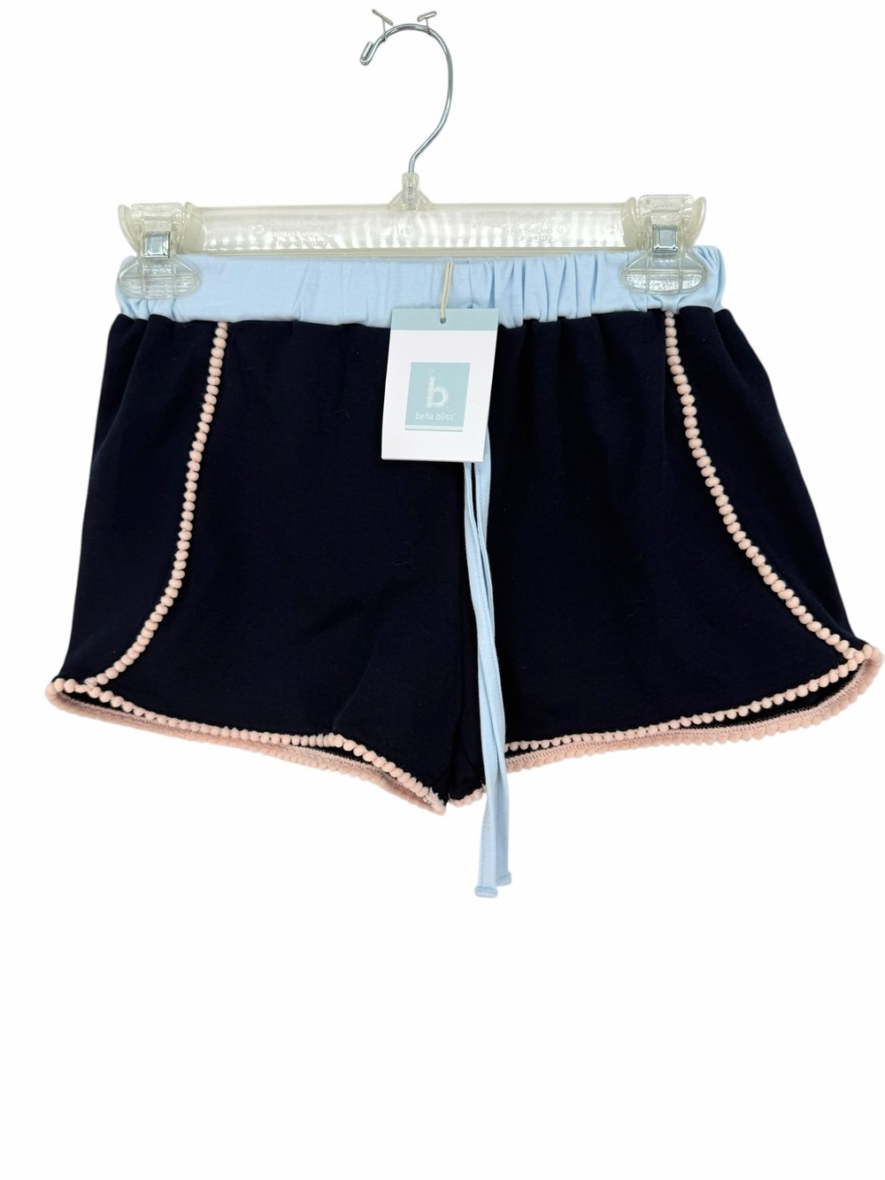 bella bliss Navy Shorts with Light Blue Waistband and Pink Pom Trim NWT